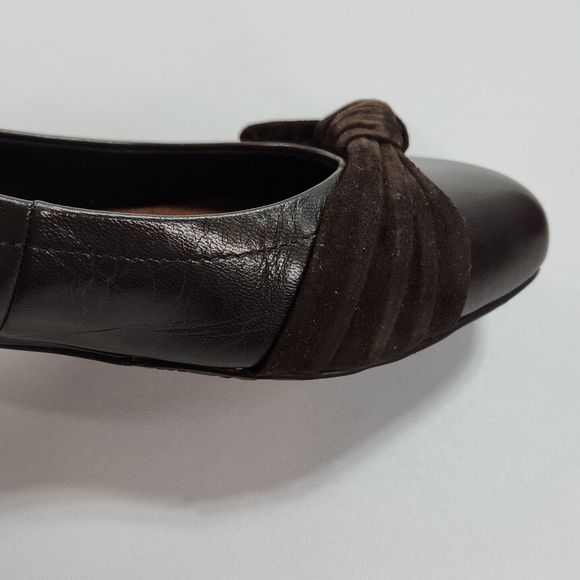 Ros Hommerson Tao Shoe Brown Leather Suede Bow Women's 8M Low 1.5" Heel Wedge - Picture 12 of 16